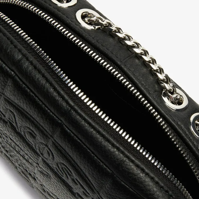 Croco Crew Quilted Leather Zippered Shoulder Bag Black Womens Lacoste Bags Casaul