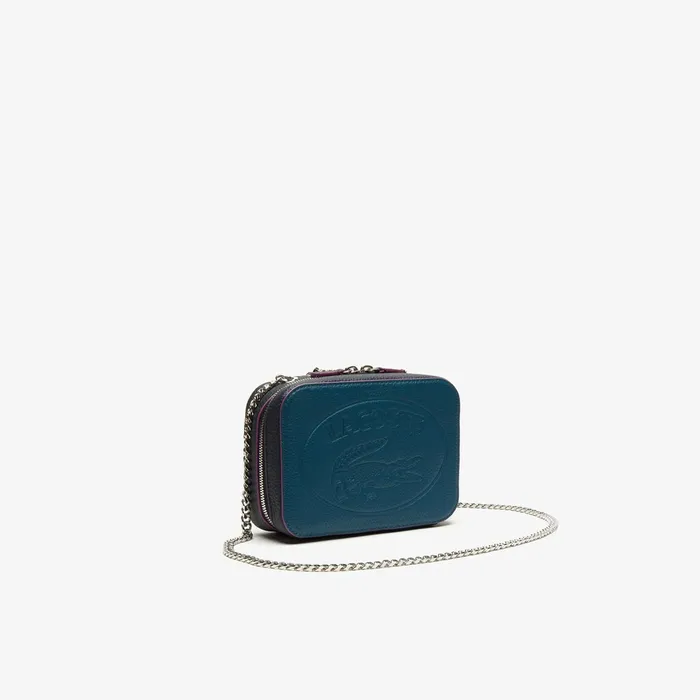 Croco Crew Tricolour Leather Zippered Shoulder Bag Legion Blue Peacoat Meado Womens Lacoste Bags Store