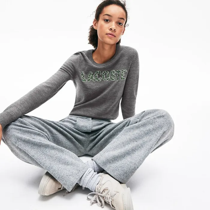 Croco Magic Wool Sweater Grey Womens Lacoste Sweaters and Sweatshirts Gift 4 You