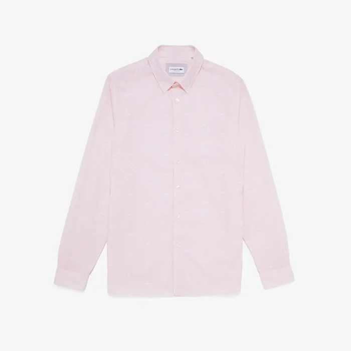 Crocodile Print Poplin Shirt PinkWhite Mens Lacoste Button Down Shirts Shop