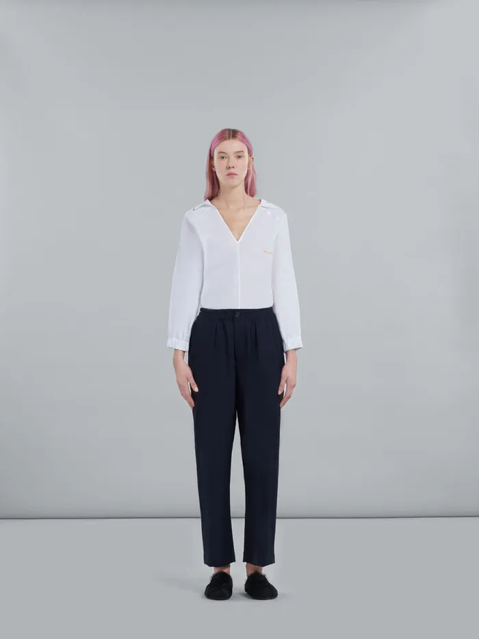 Cropped Trousers In Blue Tropical Wool Women Marni Pants
