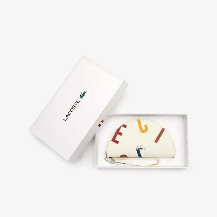 Daily Classic Coated Print Canvas Half Moon Clutch Alphabet Egret Womens Lacoste Small Leather Goods Gift 4 You