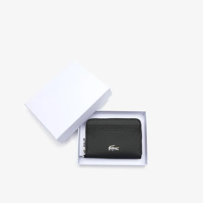 Daily Classic Small Coated Canvas Wallet Black Womens Lacoste Small Leather Goods On Sale