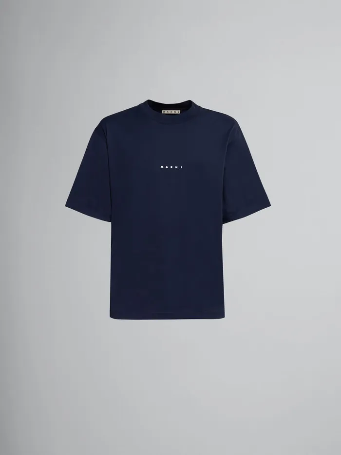 Dark Blue Organic Cotton Tshirt With Logo Men Marni Tops and TShirts