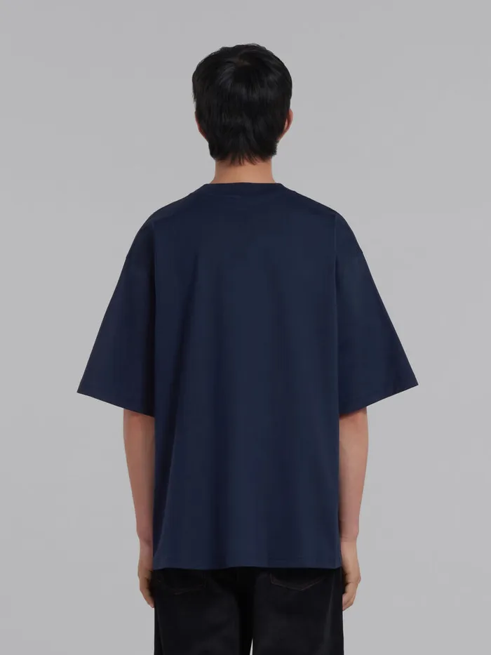 Dark Blue Organic Cotton Tshirt With Logo Men Marni Tops and TShirts