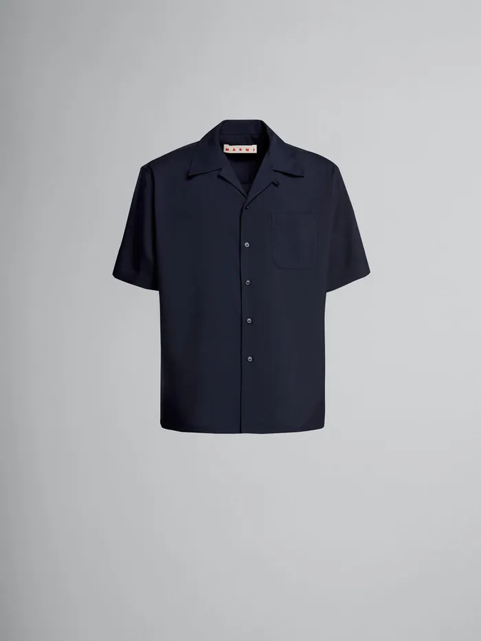 Dark Blue Tropical Wool Bowling Shirt Men Marni Tops and TShirts