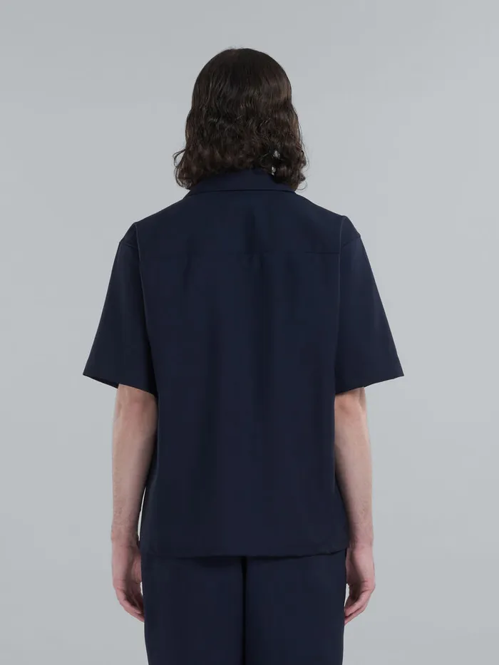 Dark Blue Tropical Wool Bowling Shirt Men Marni Tops and TShirts
