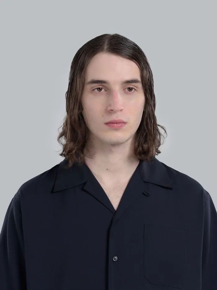Dark Blue Tropical Wool Bowling Shirt Men Marni Tops and TShirts