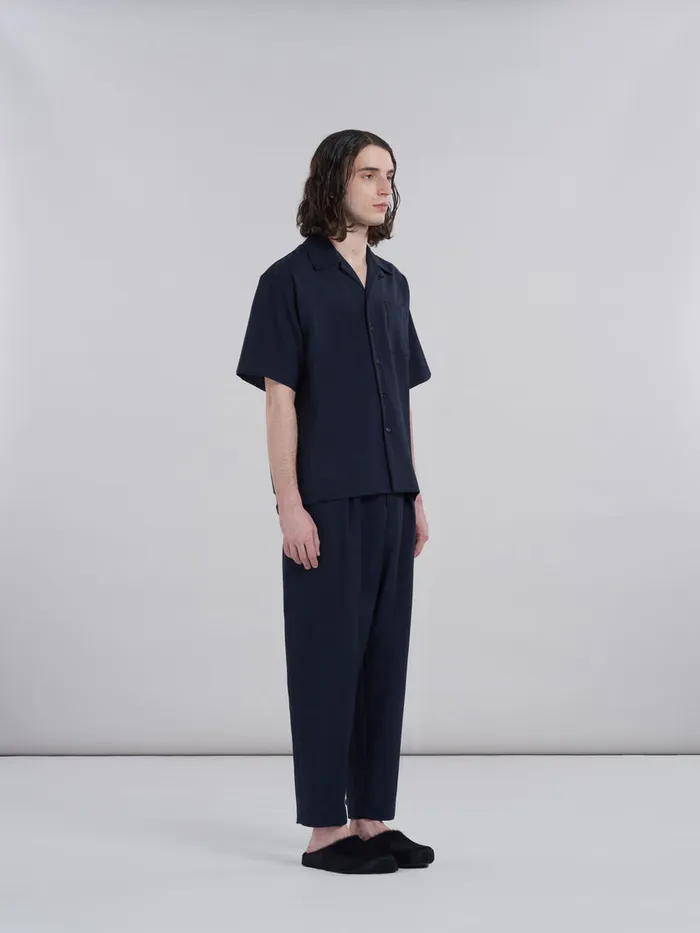 Dark Blue Tropical Wool Bowling Shirt Men Marni Tops and TShirts