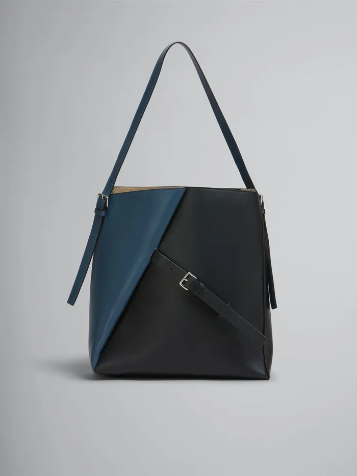 Deep Blue And Black Leather Reverse Hobo Bag Women Marni Shoulder Bags
