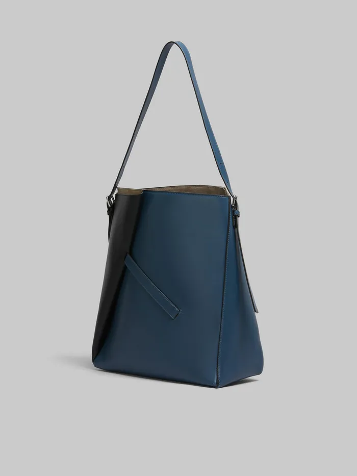 Deep Blue And Black Leather Reverse Hobo Bag Women Marni Shoulder Bags