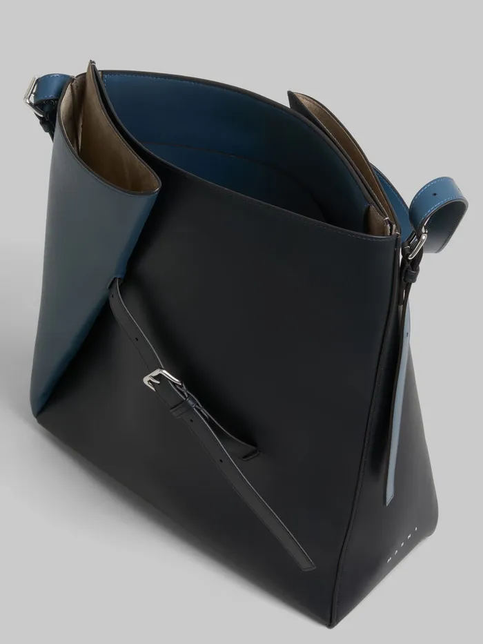 Deep Blue And Black Leather Reverse Hobo Bag Women Marni Shoulder Bags