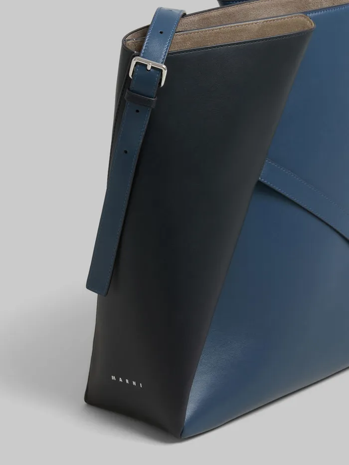 Deep Blue And Black Leather Reverse Hobo Bag Women Marni Shoulder Bags