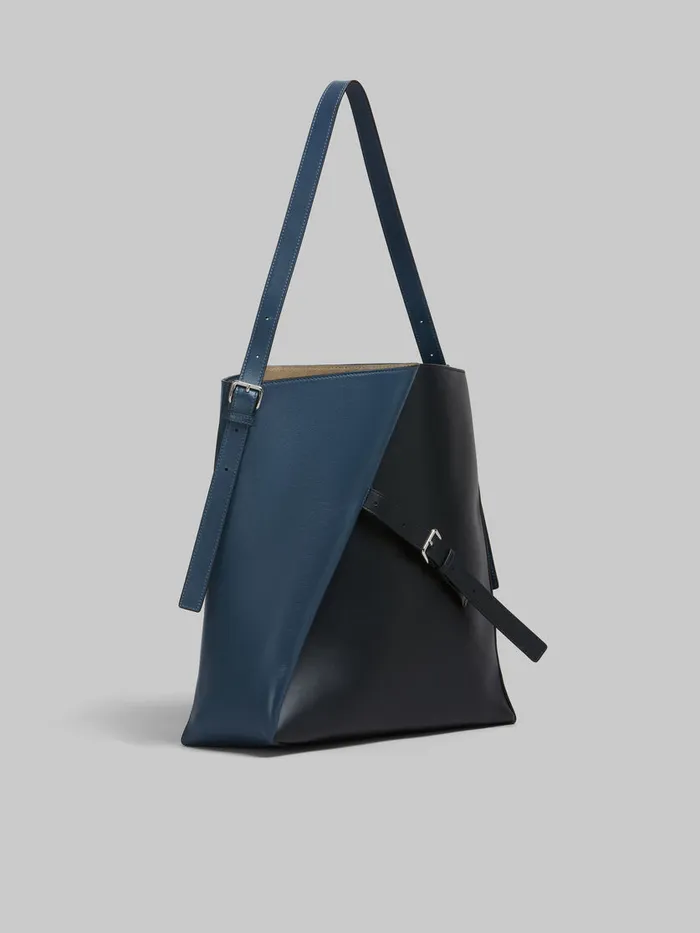 Deep Blue And Black Leather Reverse Hobo Bag Women Marni Shoulder Bags