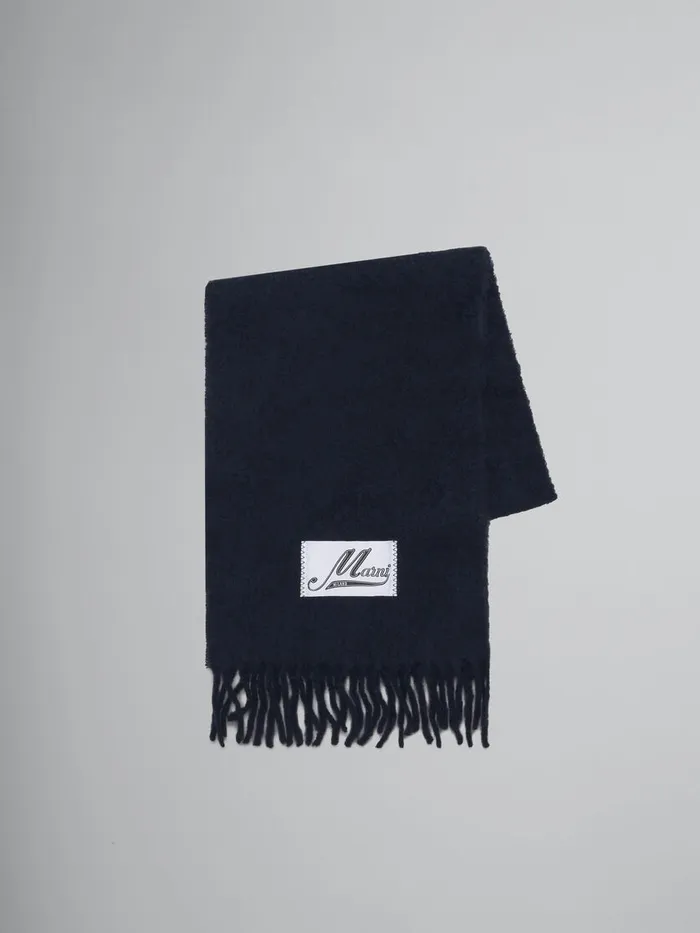 Deep Blue Brushed Alpaca Scarf With Fringes Men Marni Scarves