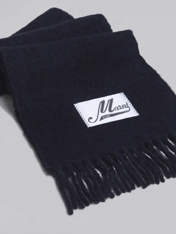 Deep Blue Brushed Alpaca Scarf With Fringes Men Marni Scarves