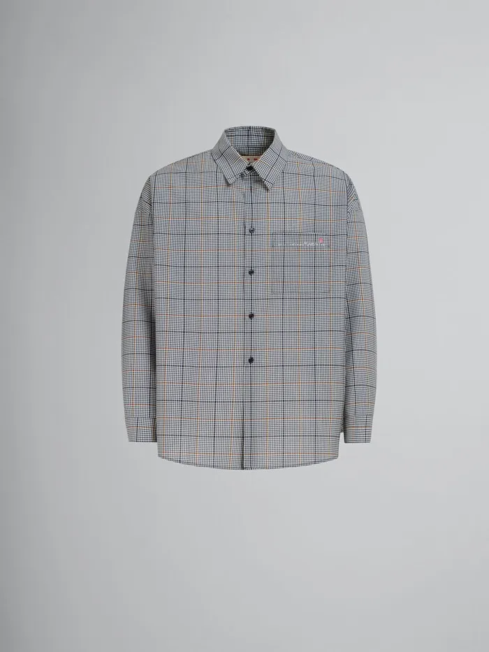 Deep Blue Checked Tech Wool Shirt Men Marni Tops and TShirts