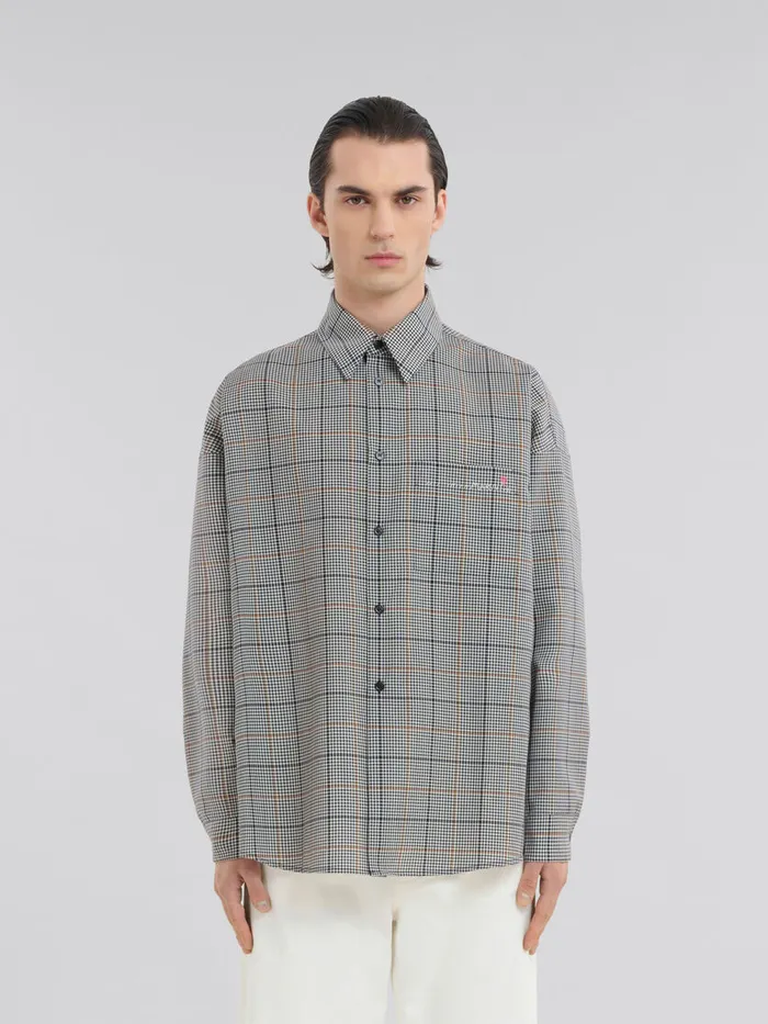 Deep Blue Checked Tech Wool Shirt Men Marni Tops and TShirts