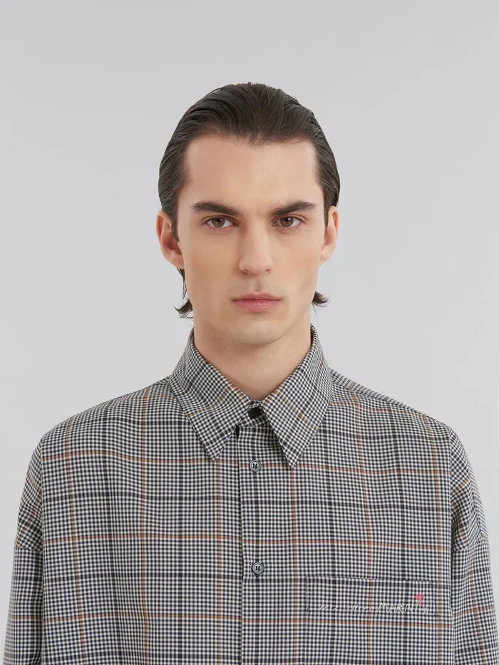 Deep Blue Checked Tech Wool Shirt Men Marni Tops and TShirts