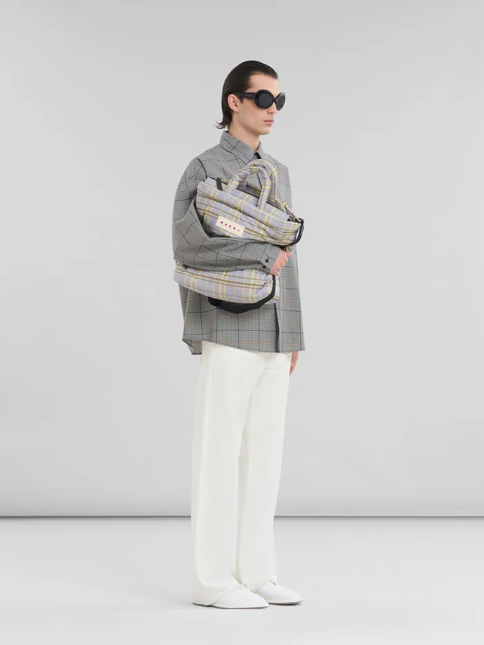 Deep Blue Checked Tech Wool Shirt Men Marni Tops and TShirts