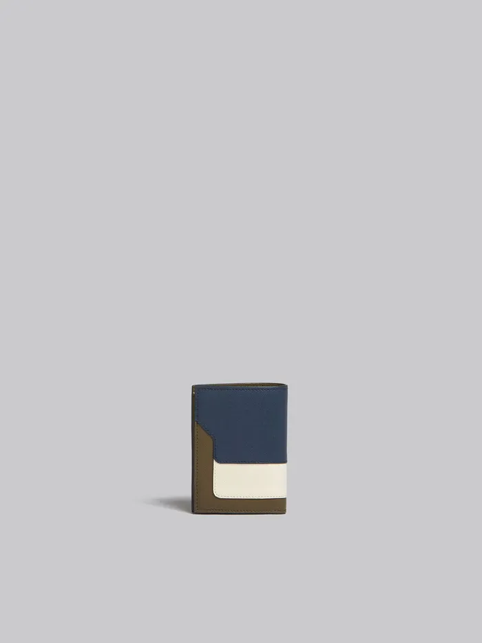 Deep Blue Cream And Green Saffiano Leather Bifold Wallet Women Marni Wallets and Small Leather Goods