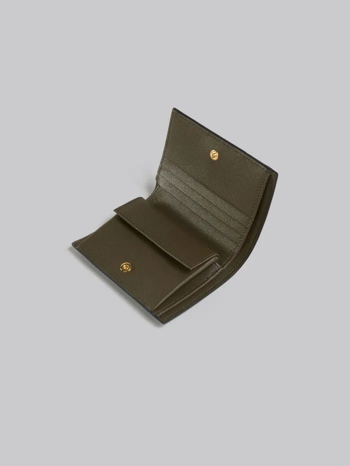 Deep Blue Cream And Green Saffiano Leather Bifold Wallet Women Marni Wallets and Small Leather Goods