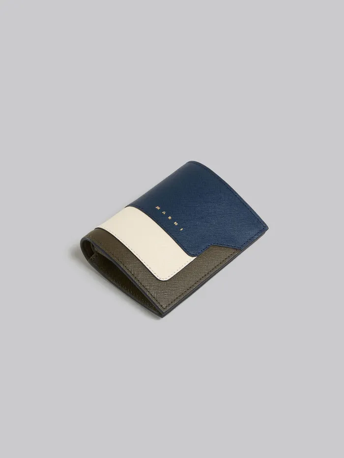 Deep Blue Cream And Green Saffiano Leather Bifold Wallet Women Marni Wallets and Small Leather Goods