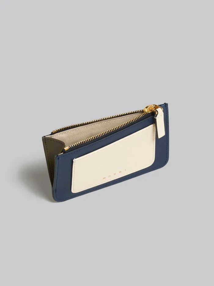 Deep Blue Cream And Green Saffiano Leather Card Case Women Marni Wallets and Small Leather Goods