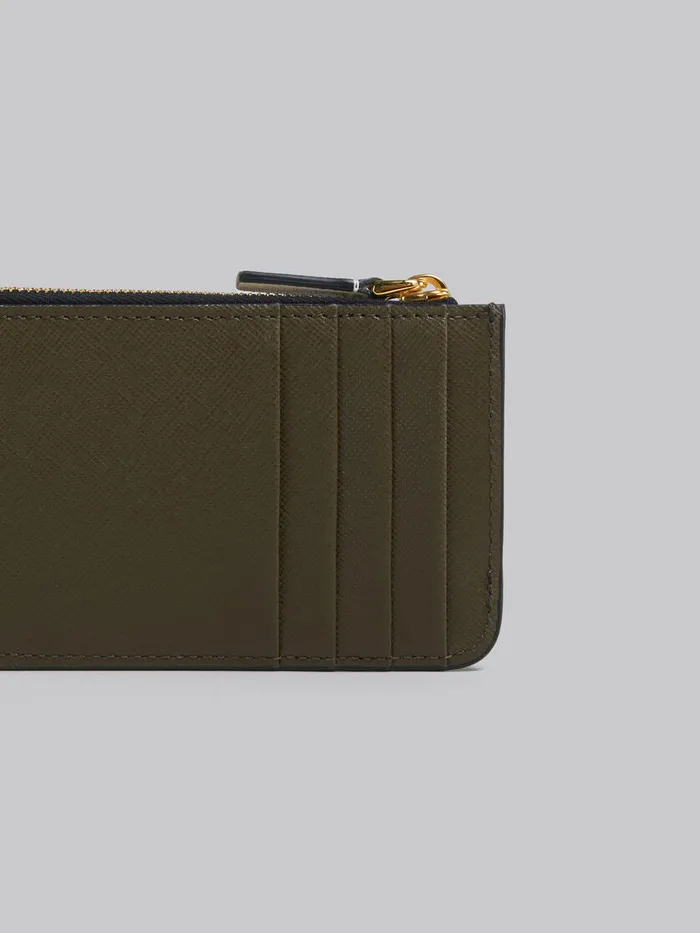Deep Blue Cream And Green Saffiano Leather Card Case Women Marni Wallets and Small Leather Goods