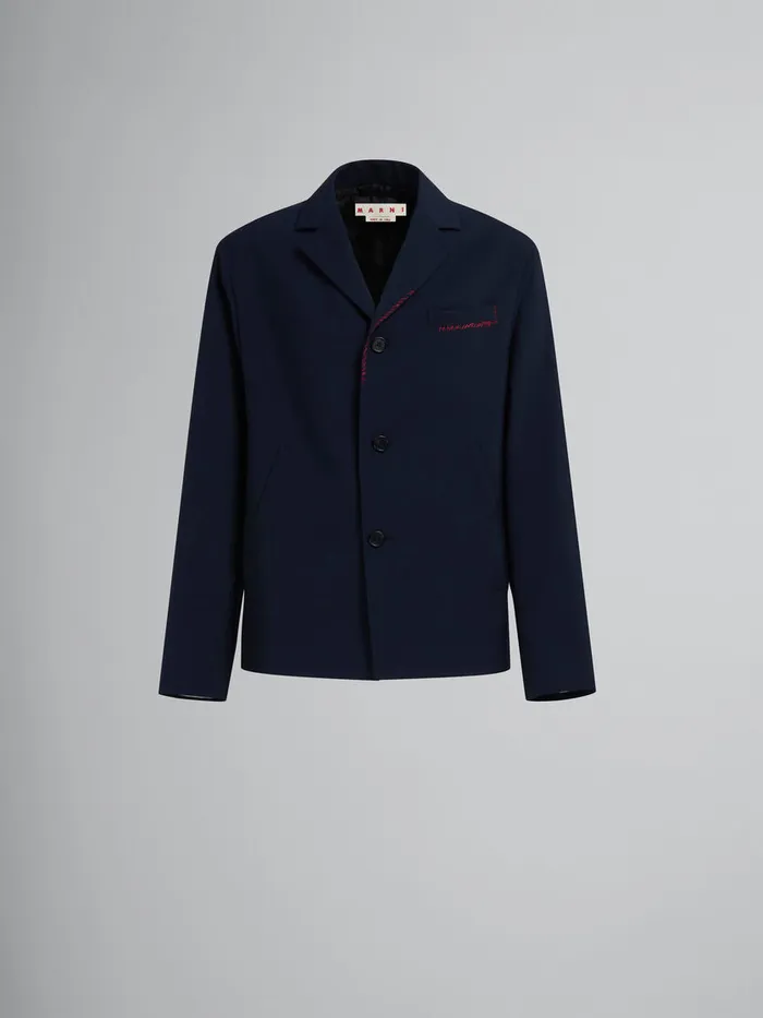 Deep Blue Tropical Wool Blazer With Marni Mending Men Marni Coats and Jackets