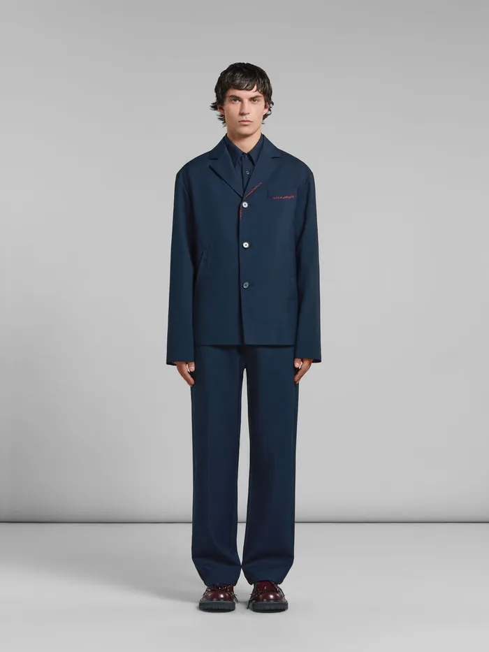 Deep Blue Tropical Wool Blazer With Marni Mending Men Marni Coats and Jackets