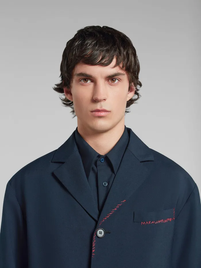Deep Blue Tropical Wool Blazer With Marni Mending Men Marni Coats and Jackets