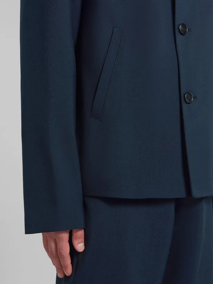 Deep Blue Tropical Wool Blazer With Marni Mending Men Marni Coats and Jackets
