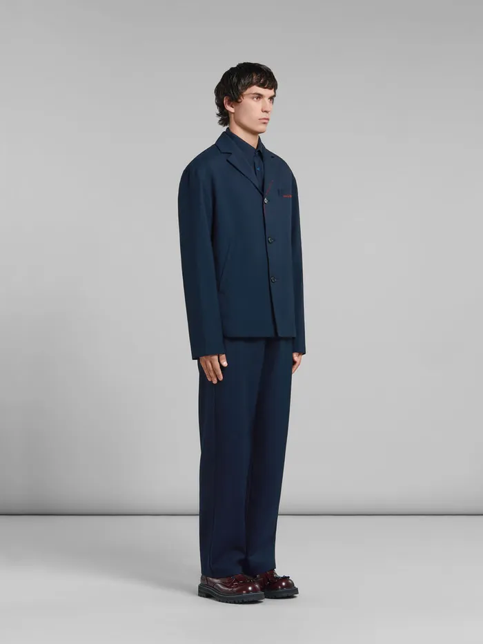 Deep Blue Tropical Wool Blazer With Marni Mending Men Marni Coats and Jackets