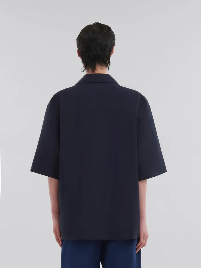Deep Blue Tropical Wool Bowling Shirt With Marni Mending Men Marni Tops and TShirts