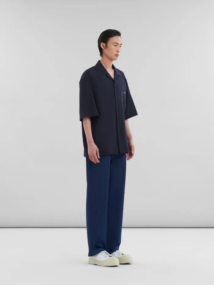 Deep Blue Tropical Wool Bowling Shirt With Marni Mending Men Marni Tops and TShirts