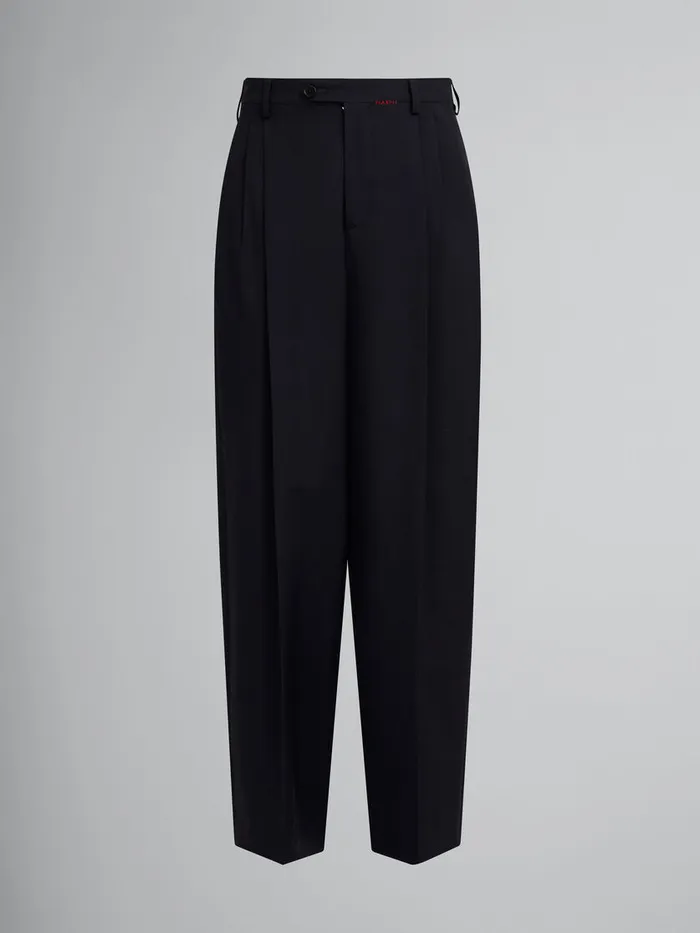 Deep Blue Tropical Wool Pleated Trousers Men Marni Pants