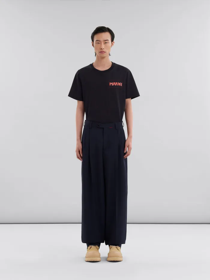 Deep Blue Tropical Wool Pleated Trousers Men Marni Pants
