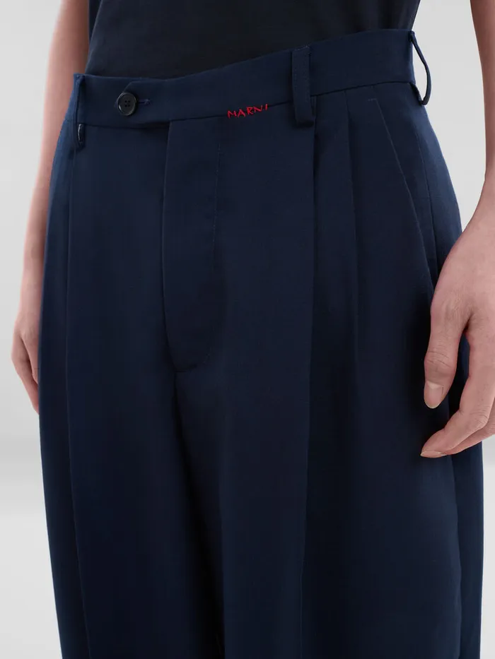 Deep Blue Tropical Wool Pleated Trousers Men Marni Pants
