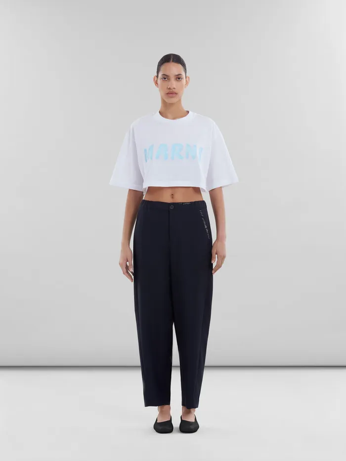 Deep Blue Tropical Wool Trousers With Marni Mending Women Marni Pants