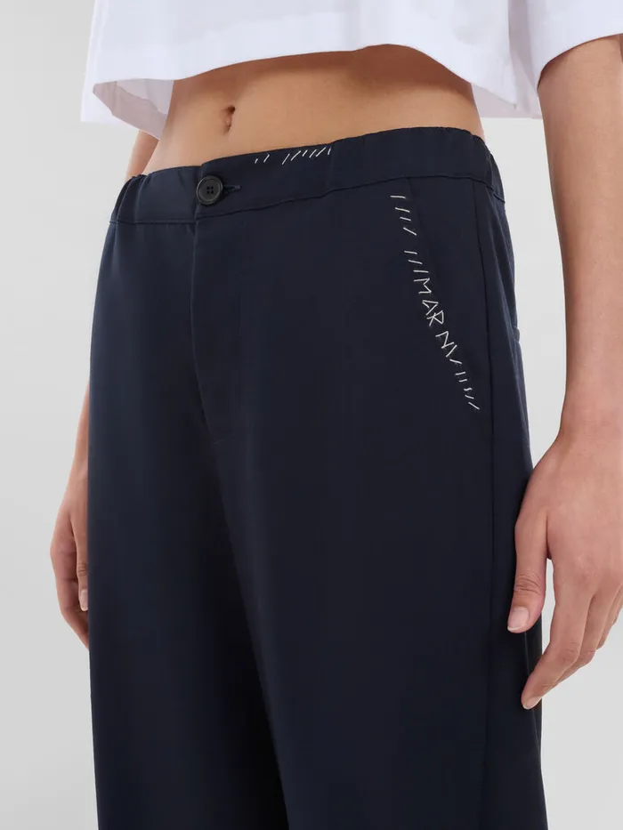 Deep Blue Tropical Wool Trousers With Marni Mending Women Marni Pants