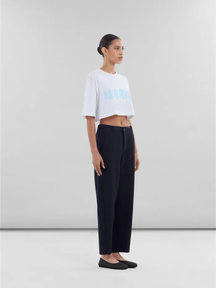 Deep Blue Tropical Wool Trousers With Marni Mending Women Marni Pants