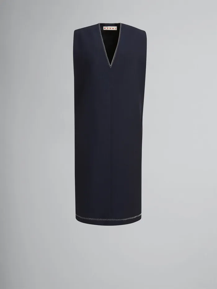 Deep Blue Tropical Wool Vneck Dress Women Marni Dresses