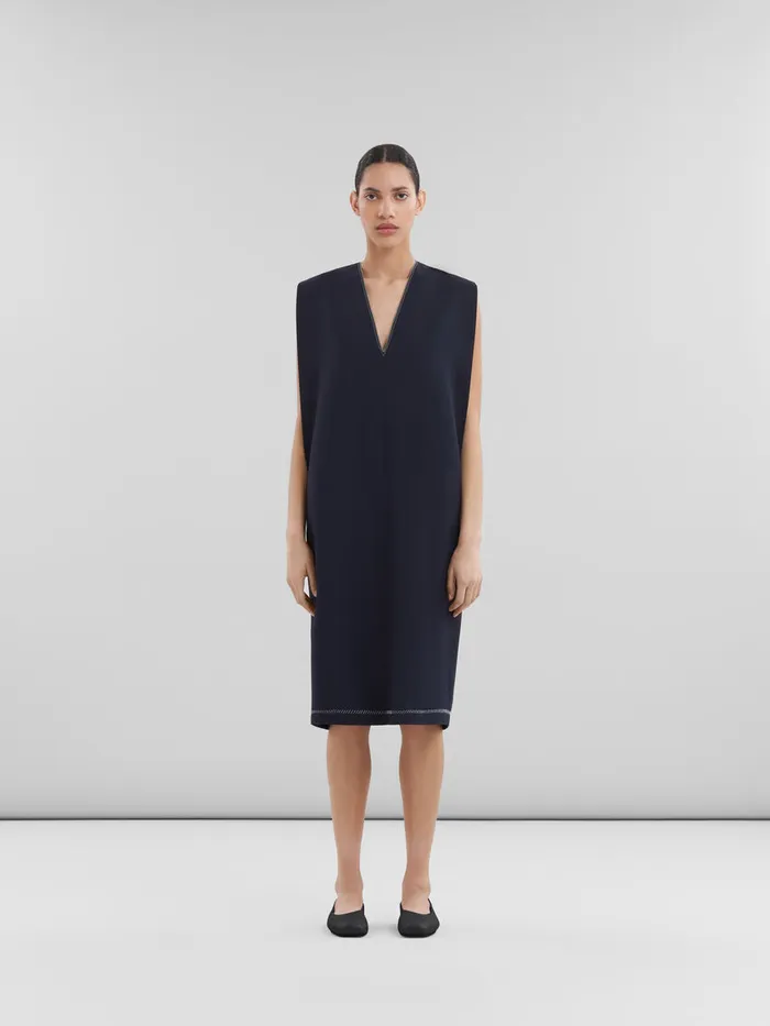 Deep Blue Tropical Wool Vneck Dress Women Marni Dresses