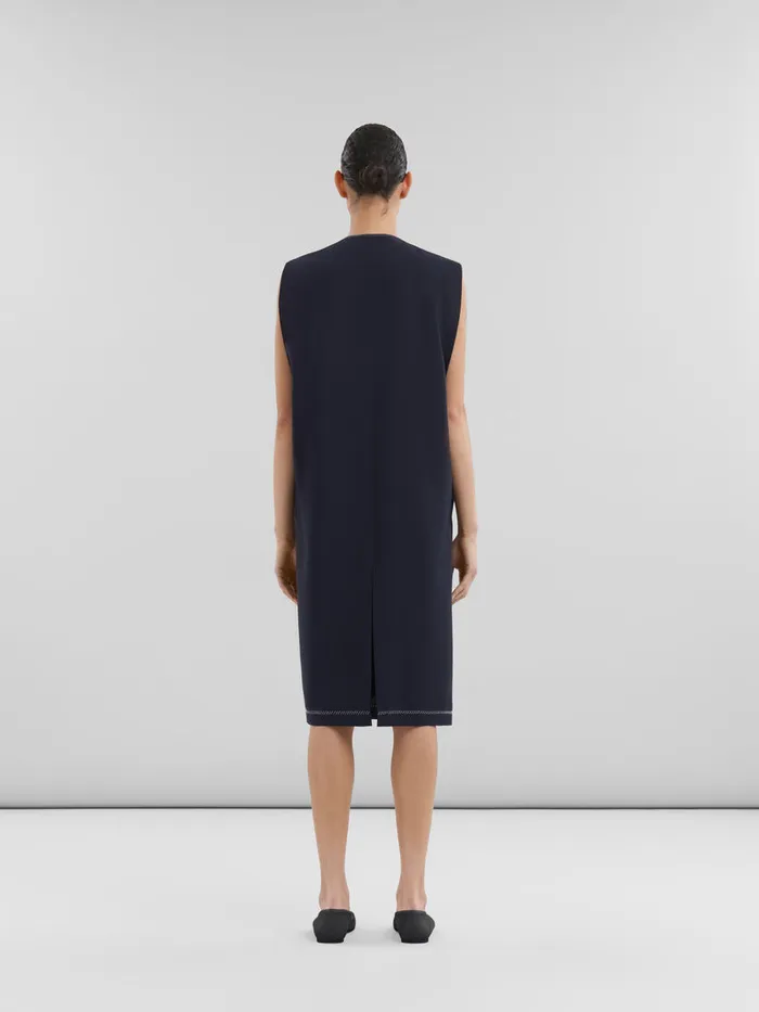 Deep Blue Tropical Wool Vneck Dress Women Marni Dresses