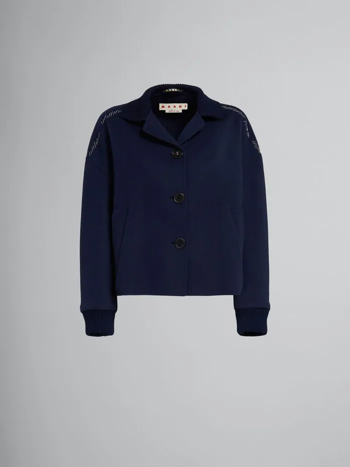 Deep Blue Wool And Cashmere Jacket With Knit Trims Women Marni Coats and Jackets Deep Blue Wool And Cashmere Jacket With Knit Trims Women Marni Coats and Jackets
