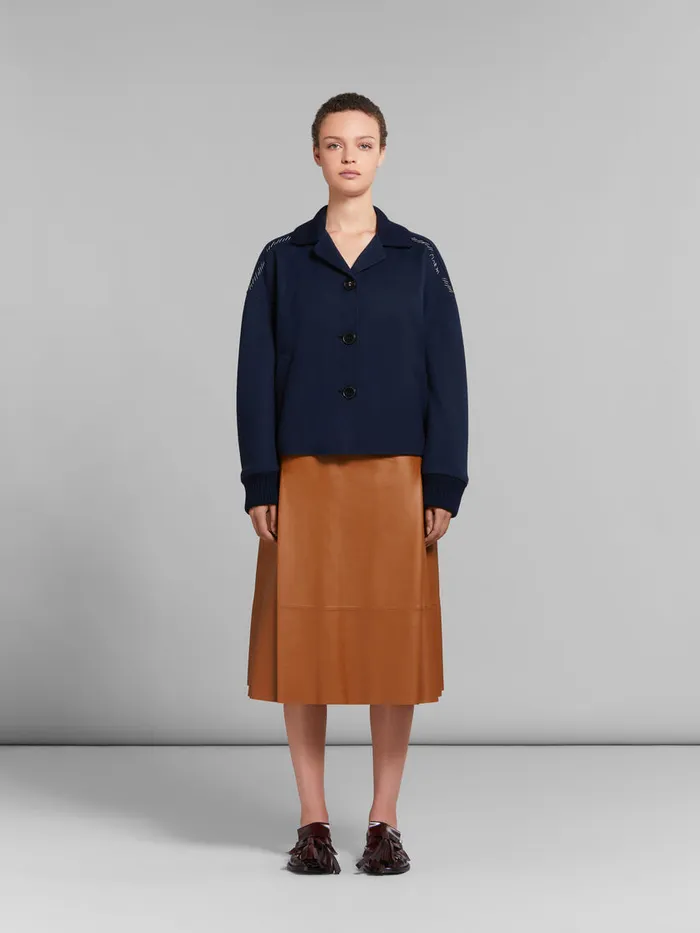 Deep Blue Wool And Cashmere Jacket With Knit Trims Women Marni Coats and Jackets