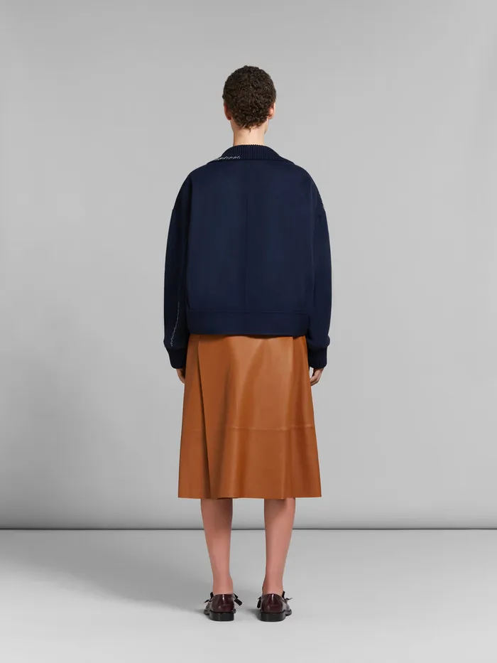 Deep Blue Wool And Cashmere Jacket With Knit Trims Women Marni Coats and Jackets