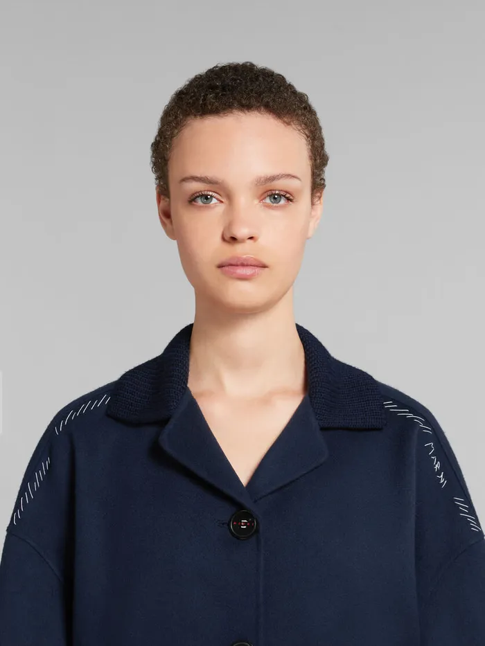 Deep Blue Wool And Cashmere Jacket With Knit Trims Women Marni Coats and Jackets