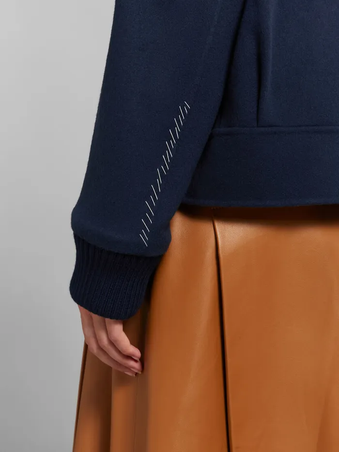 Deep Blue Wool And Cashmere Jacket With Knit Trims Women Marni Coats and Jackets
